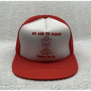 VTG We Aim To Please Snapback Foam Trucker Hat Red White Funny Little Boy Peeing
